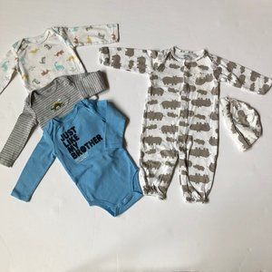 3 onesies & 1 pamjamas with cap 9m